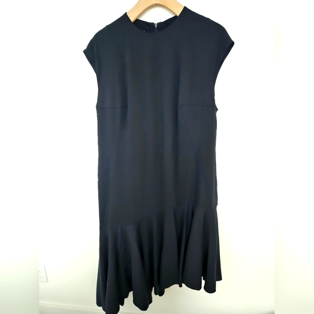 AKRIS Punto women's navy blue cap sleeve flowy angled dress | size 12